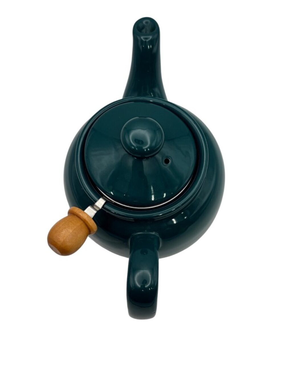 Dark Green Ceramic Teapot w/Stainless Steel Infuser & Wooden Handle Lid – Modern - Picture 7 of 11